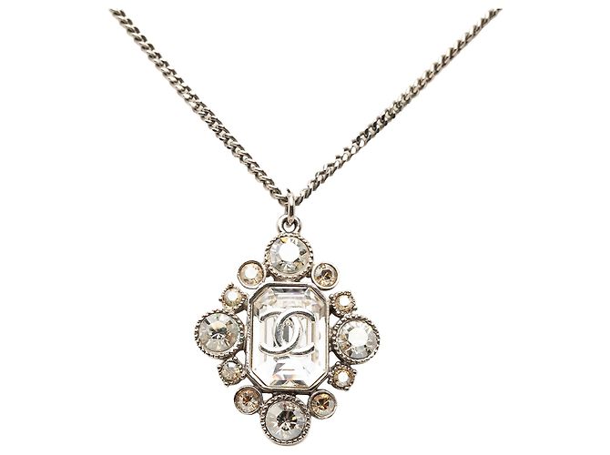 Collana con pendente Chanel Silver CC Brass Strass Argento - vista 2