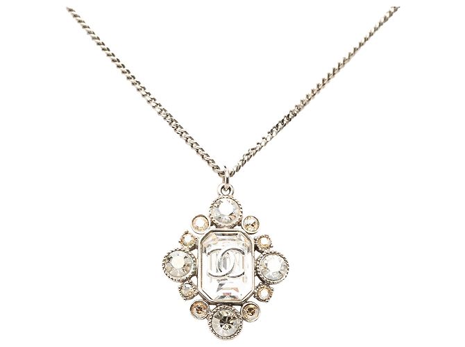 Collana con pendente Chanel Silver CC Brass Strass Argento - vista 4