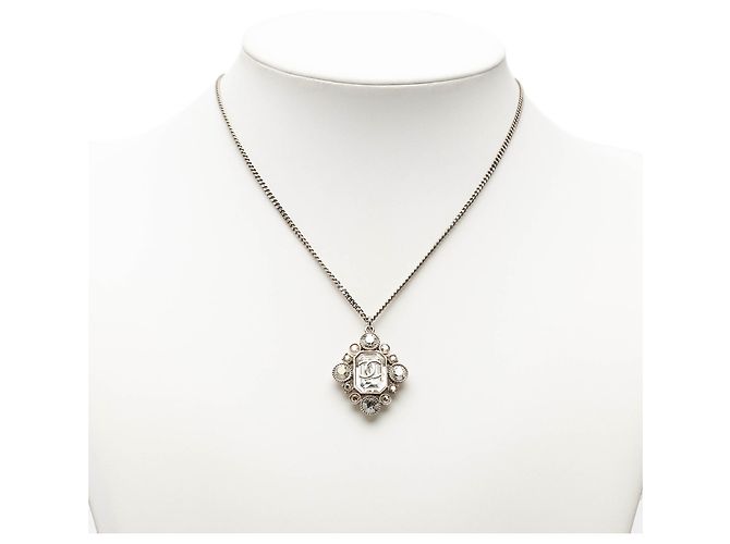 Collana con pendente Chanel Silver CC Brass Strass Argento - vista 7