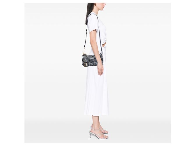 Dior Blue Diorissimo Trotter Canvas Double Saddle Crossbody Blu navy - vista 5