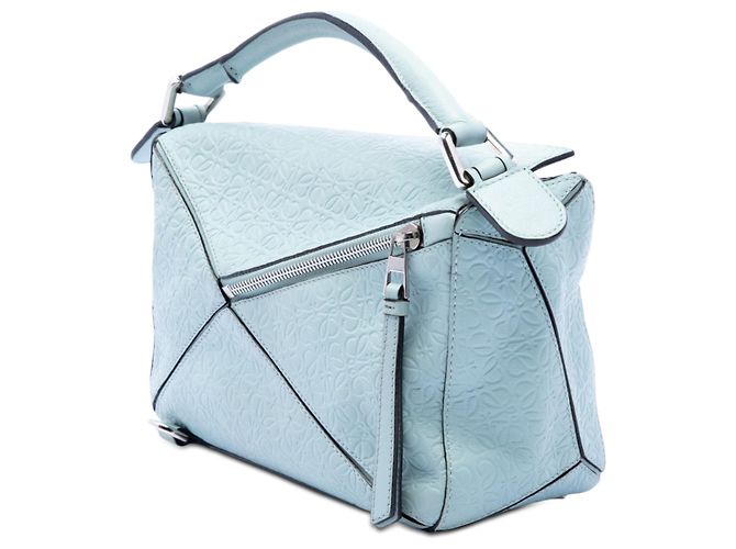 Borsa LOEWE Puzzle in pelle di vitello blu con logo Anagram in rilievo, piccola Blu chiaro - vista 2