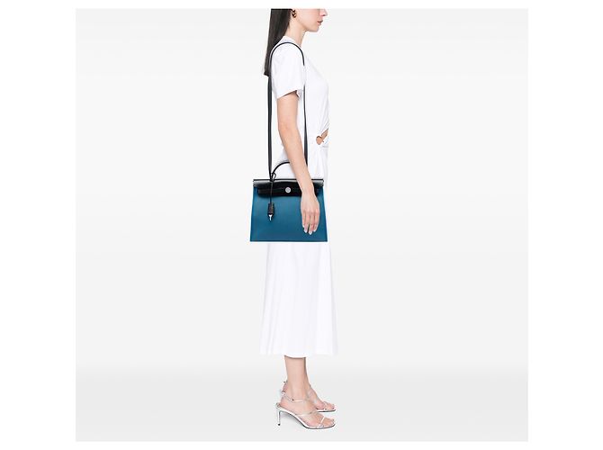 Hermès Blue Toile Herbag Zip 31 - vista 5