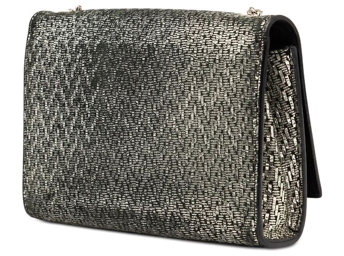 Saint Laurent Borsa a tracolla Kate Small in pelle di vitello metallizzata argento con motivo chevron - vista 2