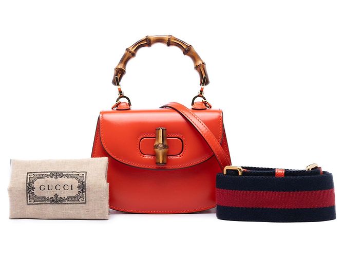 Bamboo Borsa Gucci Orange Mini in pelle di vitello 1947 con manico in bambù Arancione - vista 7