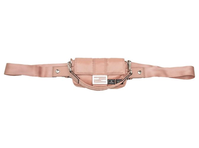 Borsa Baguette Fendi Rosa Porter Yoshida Nylon Satchel D'oro - vista 7