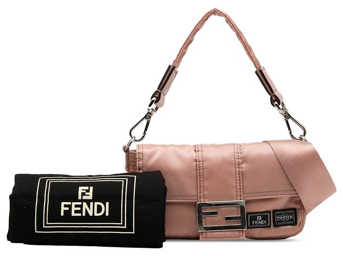Borsa Baguette Fendi Rosa Porter Yoshida Nylon Satchel D'oro - vista 9