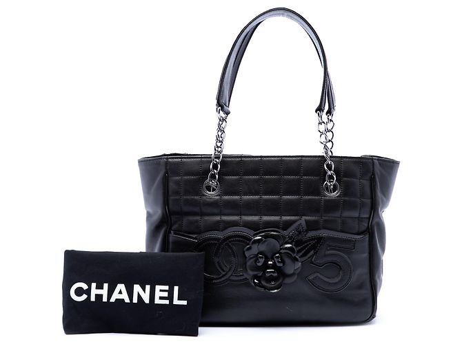 Chanel Black CC Choco Bar Lambskin Camellia No 5 Tote Nero - vista 7