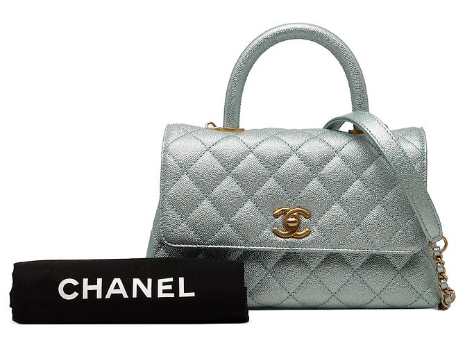 Coco Handle Borsa Chanel Blue Mini Metallic Caviar Coco Top Handle Blu chiaro - vista 8