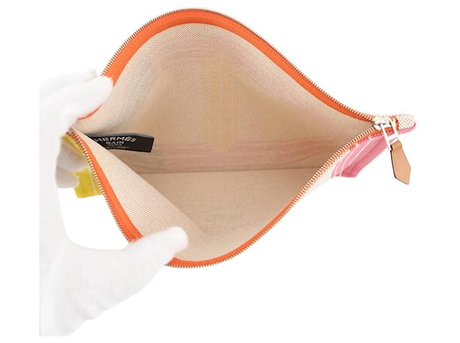 Hermès Pochette piatta Hermes Maillon Marin Rosa Verde Giallo - vista 4