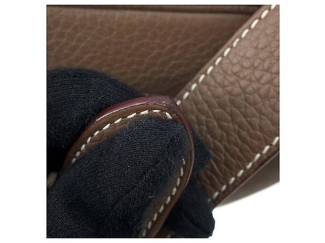 Hermès Borsa a tracolla Hermes Petit Courier Etoupe Evercolor Taupe - vista 11