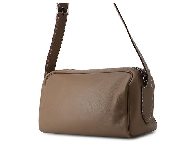 Hermès Borsa a tracolla Hermes Petit Courier Etoupe Evercolor Taupe - vista 2