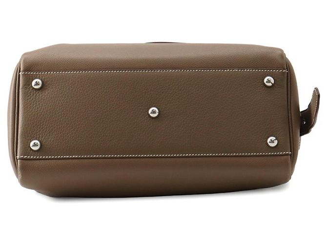 Hermès Borsa a tracolla Hermes Petit Courier Etoupe Evercolor Taupe - vista 3