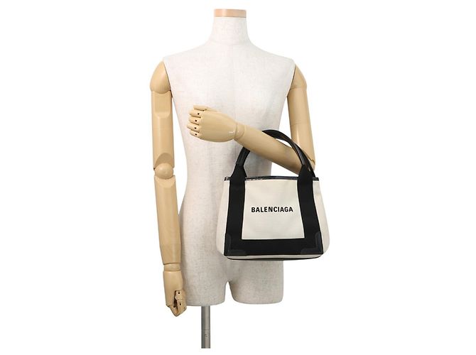 Borsa Balenciaga Navy Cabas XS Nero Bianco - vista 4