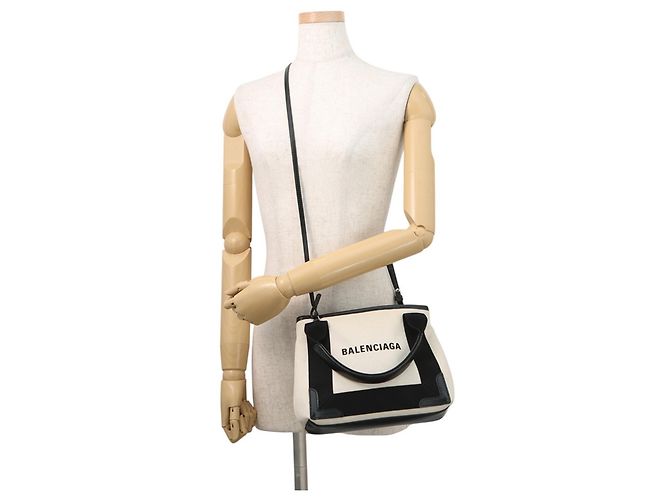 Borsa Balenciaga Navy Cabas XS Nero Bianco - vista 5