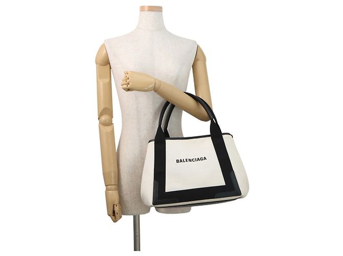 Borsa Balenciaga Navy Cabas S Tote Bag Nero Bianco - vista 4