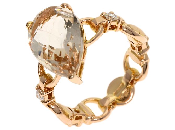 Anello Gucci in oro rosa 18K con topazio bianco e diamanti - vista 2