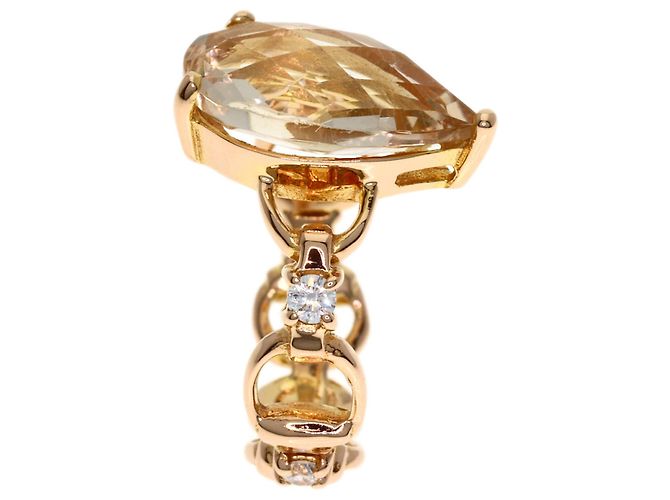 Anello Gucci in oro rosa 18K con topazio bianco e diamanti - vista 3
