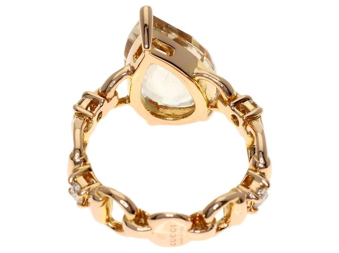 Anello Gucci in oro rosa 18K con topazio bianco e diamanti - vista 4