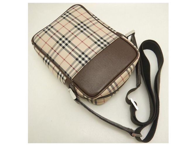Borsa a tracolla Burberry marrone in tela e pelle - vista 3