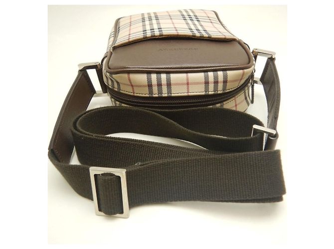 Borsa a tracolla Burberry marrone in tela e pelle - vista 5
