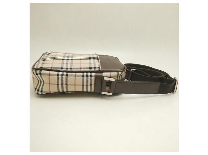Borsa a tracolla Burberry marrone in tela e pelle - vista 6