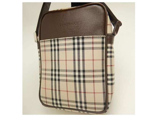 Borsa a tracolla Burberry marrone in tela e pelle - vista 8