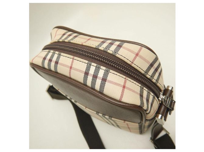Borsa a tracolla Burberry marrone in tela e pelle - vista 9