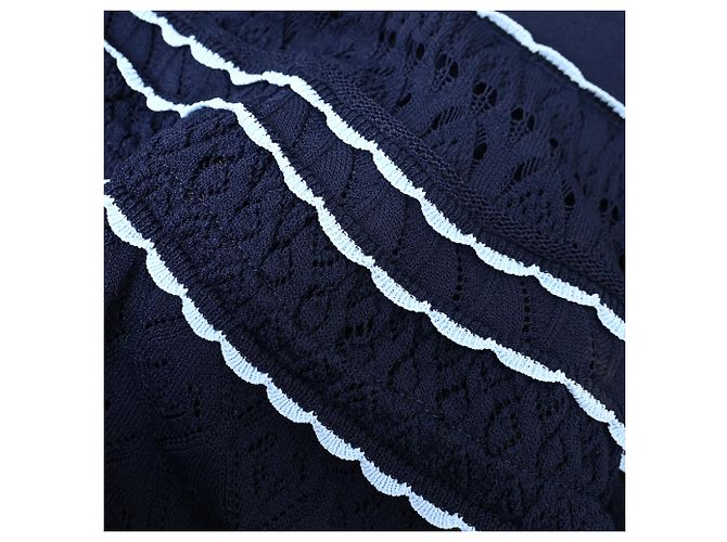 Sandro Pointelle-Strick Mini-Schwingkleid aus Navyblauer Viskose Marineblau - Ansicht 14