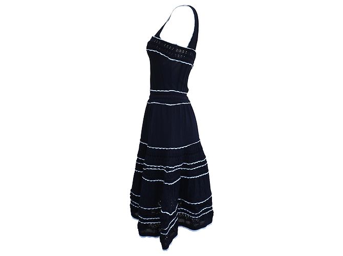 Sandro Pointelle-Strick Mini-Schwingkleid aus Navyblauer Viskose Marineblau - Ansicht 2