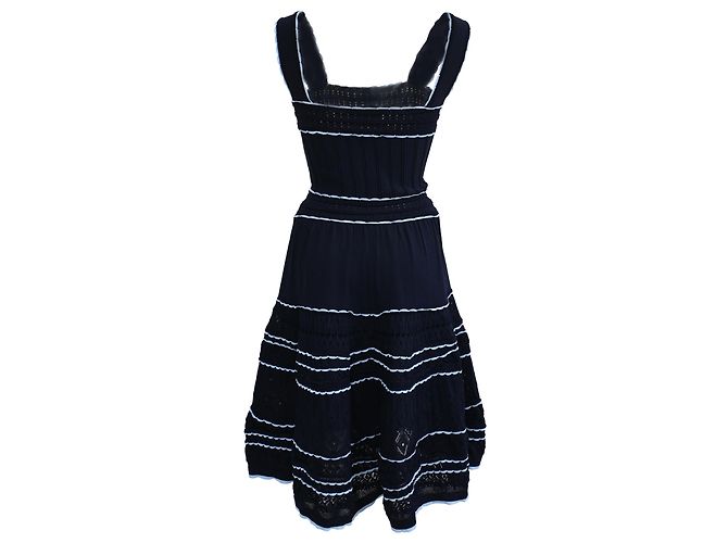 Sandro Pointelle-Strick Mini-Schwingkleid aus Navyblauer Viskose Marineblau - Ansicht 3