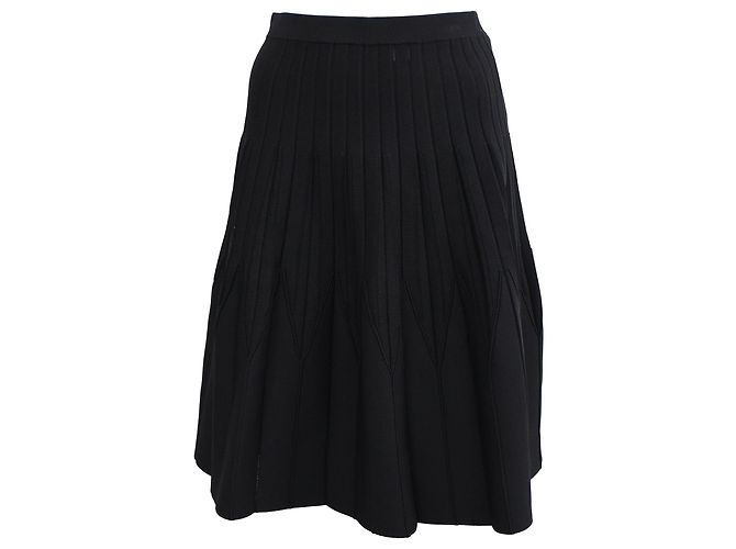 Saia midi evasê em malha canelada Sandro em viscose preta Preto - vista 3