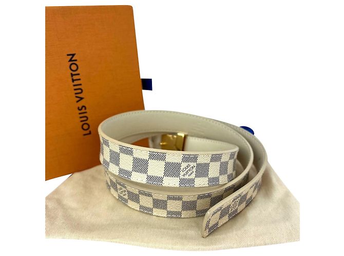 Gürtel Louis Vuitton LV Initiales 25mm Reversibel Damier Azur 80/32 Weiß - Ansicht 2