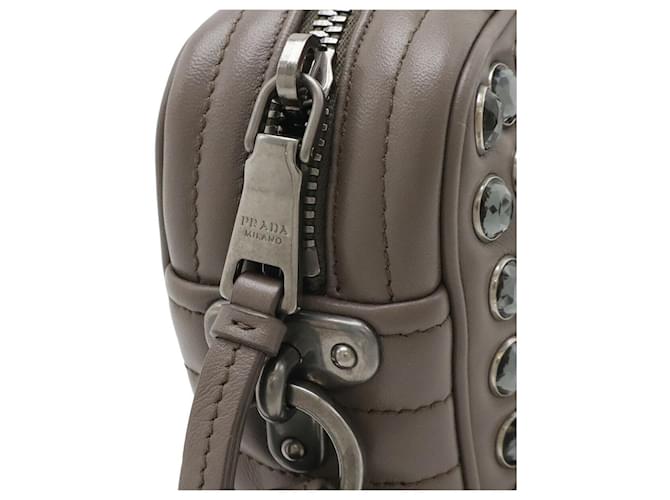 Borsa a tracolla Prada VITELLO PHENIX con strass Grigio - vista 4