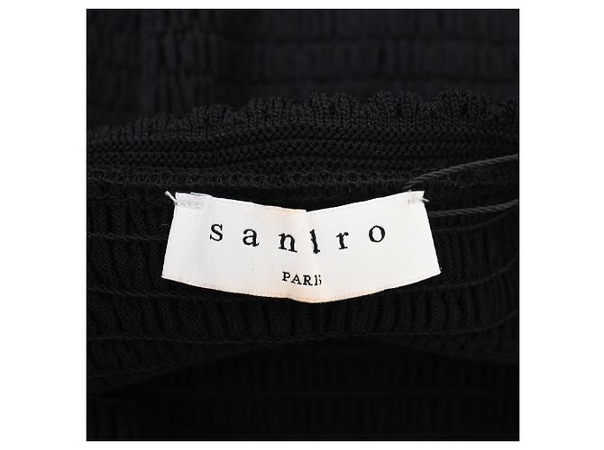 Mini abito smock con scollo quadrato Sandro in viscosa nera Nero - vista 4