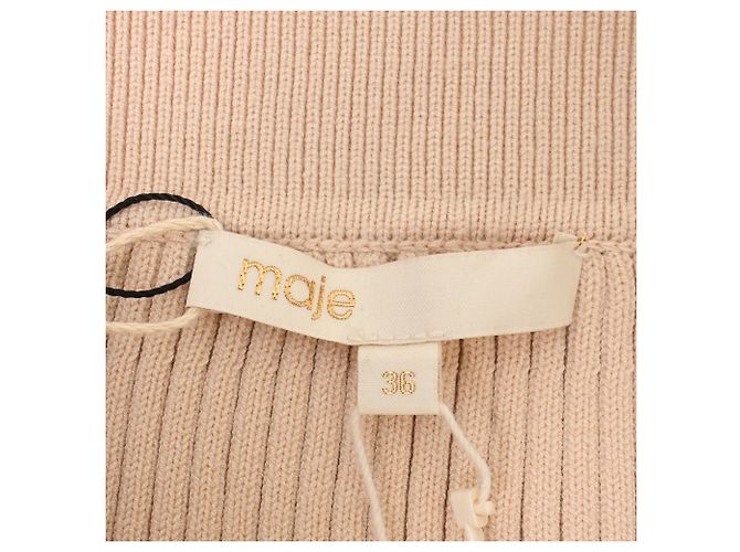 Mini saia de malha canelada Maje em viscose bege - vista 4