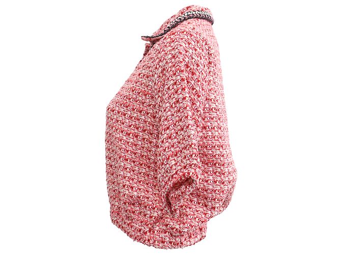 Top polo corto de tweed rojo en algodón Maje Roja - vista 2