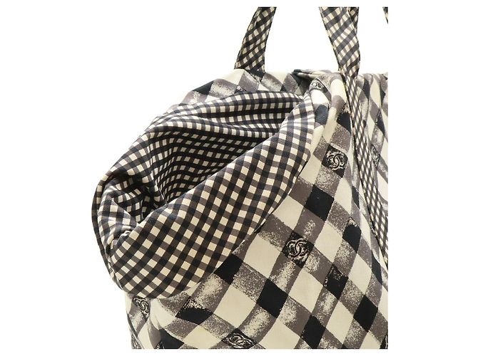 Borsa Tote in tela con motivo vichy Chanel Nero - vista 7