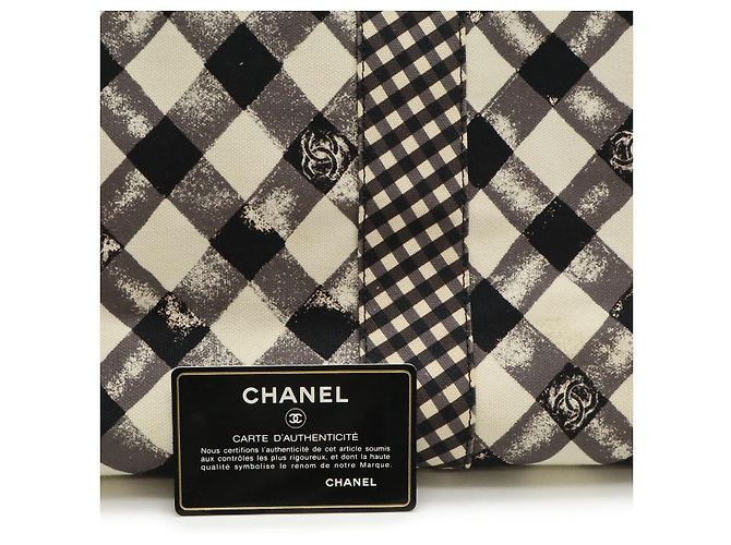 Borsa Tote in tela con motivo vichy Chanel Nero - vista 9