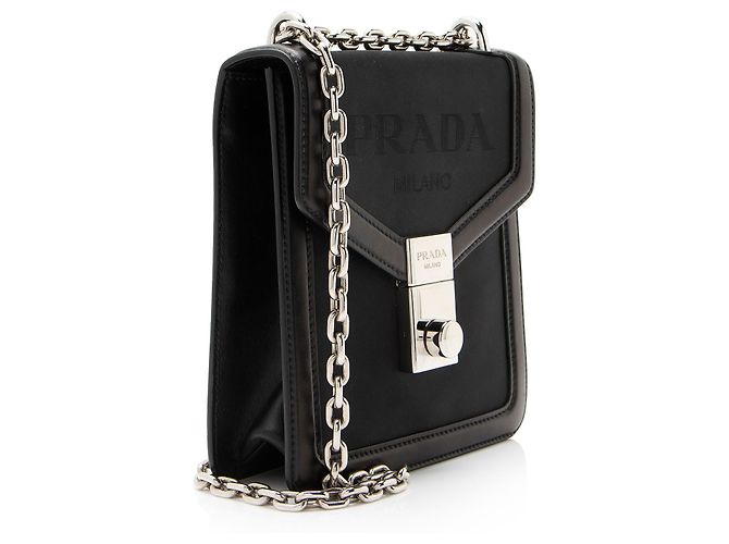 Borsa a tracolla con patta con chiusura e logo jacquard Prada Nero - vista 2