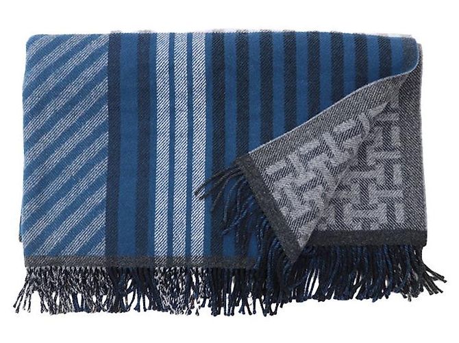 Coperta in lana Hermès Escapade Blu - vista 7