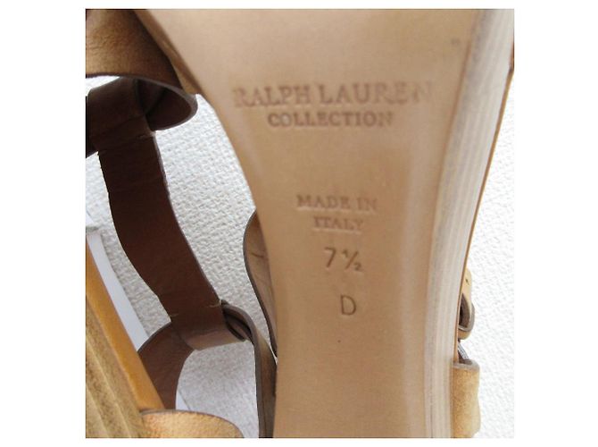 Sandali in pelle Ralph Lauren Marrone Cammello - vista 11