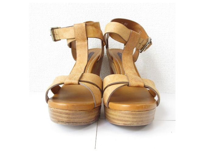 Sandali in pelle Ralph Lauren Marrone Cammello - vista 3