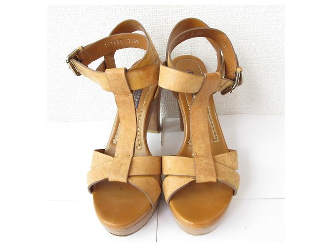 Sandali in pelle Ralph Lauren Marrone Cammello - vista 4