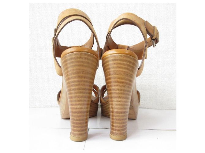 Sandali in pelle Ralph Lauren Marrone Cammello - vista 6