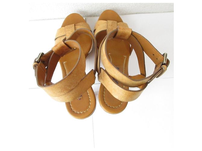 Sandali in pelle Ralph Lauren Marrone Cammello - vista 7