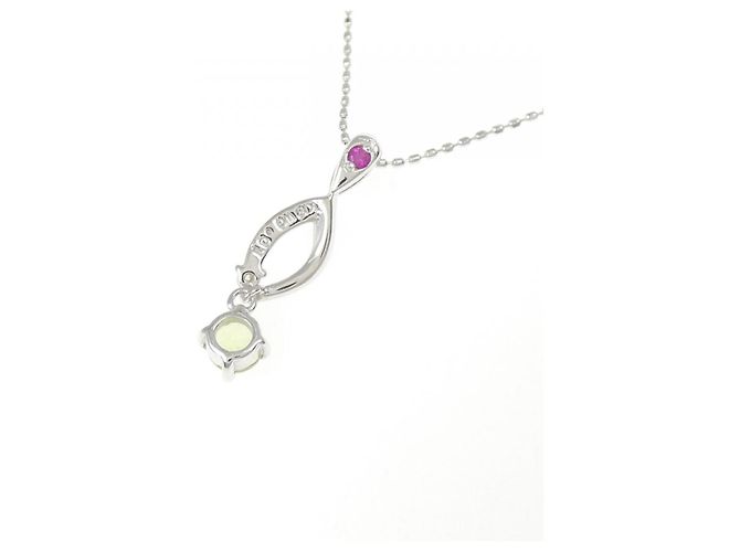 Autre Marque Collana in oro bianco Au750 con peridoto, rubino e diamante Argento - vista 4