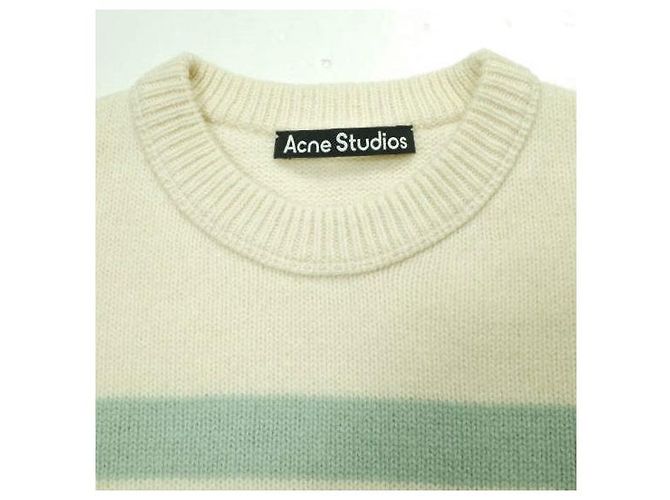 Suéter de lana con parche de cara a rayas Acne Studios Beige Verde - vista 3