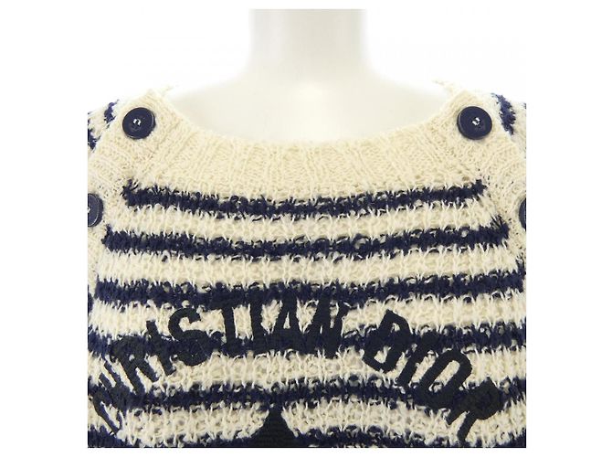 Top de punto Christian Dior Blanco Azul marino - vista 5