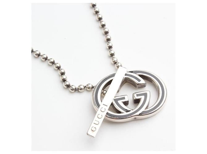 Gucci Collana Logo in Argento Nero - vista 3