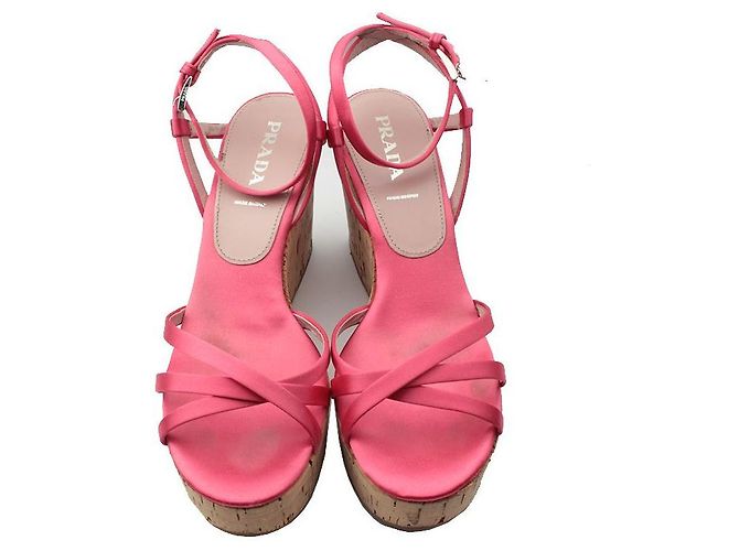 Prada Sandali con zeppa in raso rosa fucsia - vista 2